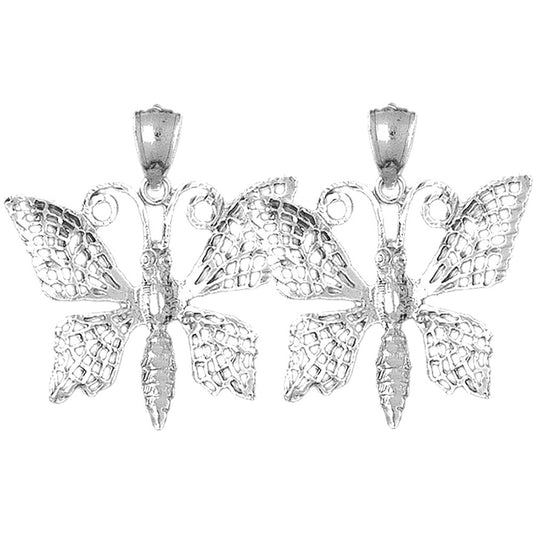 Sterling Silver 33mm Butterflies Earrings