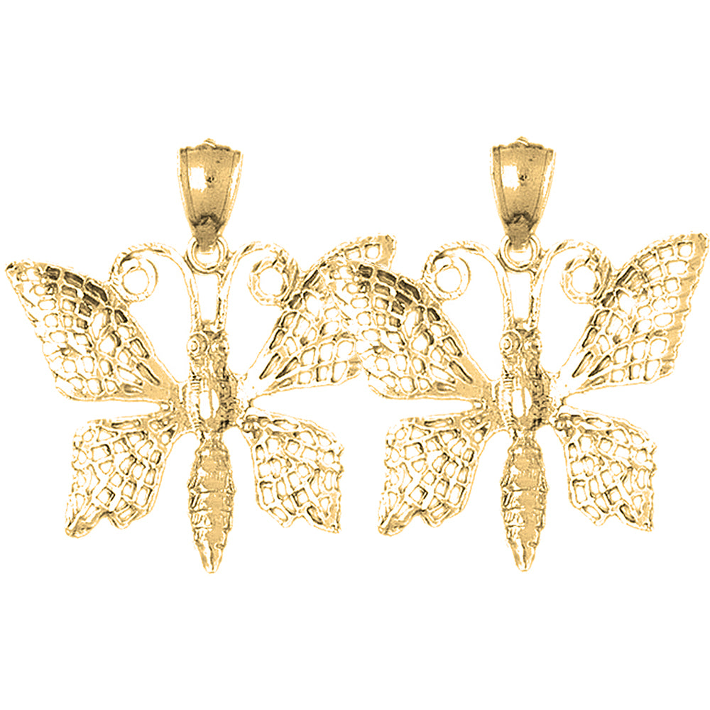 Yellow Gold-plated Silver 33mm Butterflies Earrings