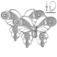 Sterling Silver 22mm Butterflies Earrings (White or Yellow Gold Plated)