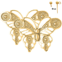 Sterling Silver 22mm Butterflies Earrings (White or Yellow Gold Plated)