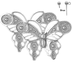 Sterling Silver 22mm Butterflies Earrings (White or Yellow Gold Plated)