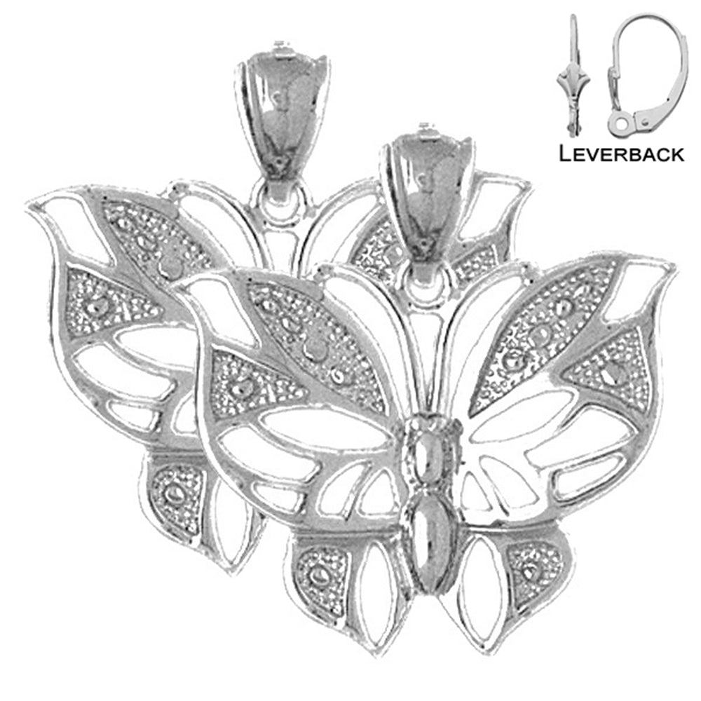 Pendientes de mariposas de plata de ley de 26 mm (chapados en oro blanco o amarillo)