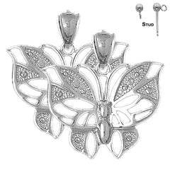 Pendientes de mariposas de plata de ley de 26 mm (chapados en oro blanco o amarillo)