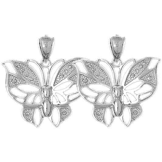 Sterling Silver 26mm Butterflies Earrings