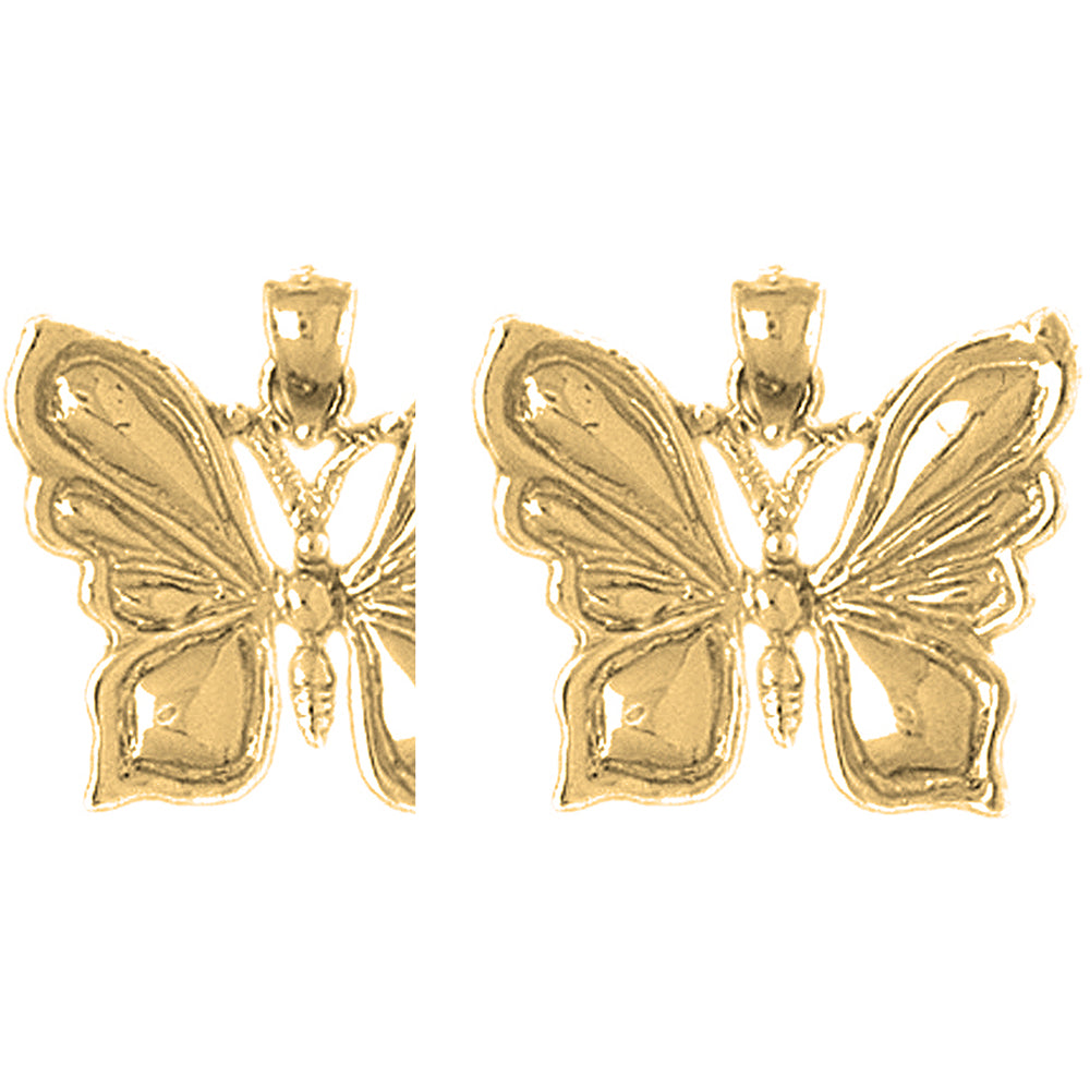 Yellow Gold-plated Silver 18mm Butterflies Earrings