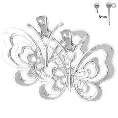 Pendientes de mariposas de plata de ley de 23 mm (chapados en oro blanco o amarillo)