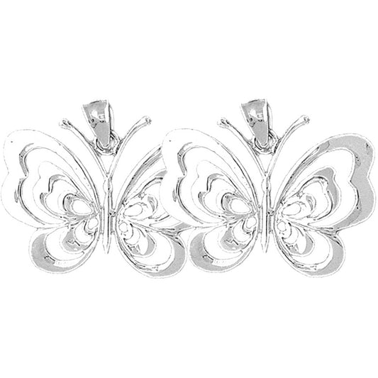 Sterling Silver 23mm Butterflies Earrings
