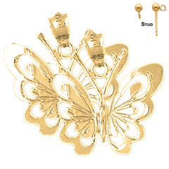 Pendientes de mariposas de plata de ley de 22 mm (chapados en oro blanco o amarillo)