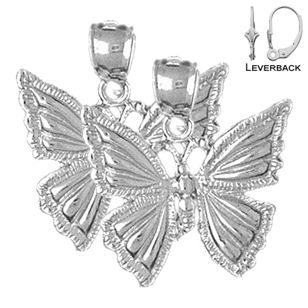 Sterling Silver 22mm Butterflies Earrings (White or Yellow Gold Plated)