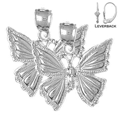 Sterling Silver 22mm Butterflies Earrings (White or Yellow Gold Plated)
