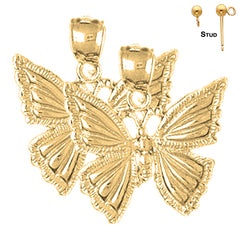 Sterling Silver 22mm Butterflies Earrings (White or Yellow Gold Plated)