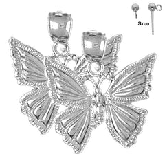 Sterling Silver 22mm Butterflies Earrings (White or Yellow Gold Plated)