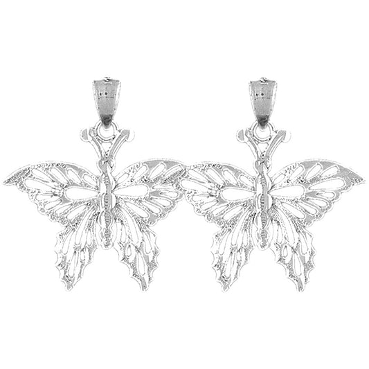 Sterling Silver 28mm Butterflies Earrings