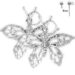 Sterling Silver 28mm Butterflies Earrings (White or Yellow Gold Plated)