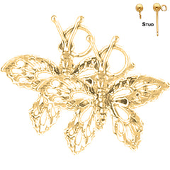 Sterling Silver 28mm Butterflies Earrings (White or Yellow Gold Plated)