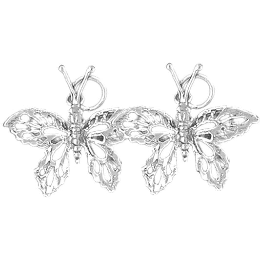 Sterling Silver 28mm Butterflies Earrings