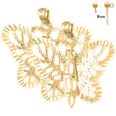 Sterling Silver 26mm Butterflies Earrings (White or Yellow Gold Plated)