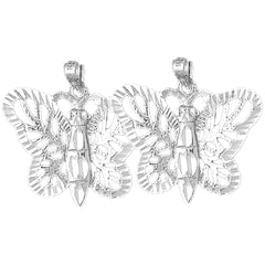 Sterling Silver 26mm Butterflies Earrings