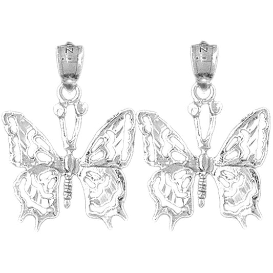 Sterling Silver 25mm Butterflies Earrings