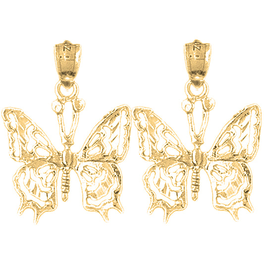 Yellow Gold-plated Silver 25mm Butterflies Earrings