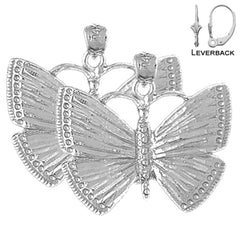 Sterling Silver 23mm Butterflies Earrings (White or Yellow Gold Plated)