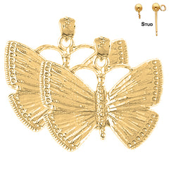 Sterling Silver 23mm Butterflies Earrings (White or Yellow Gold Plated)