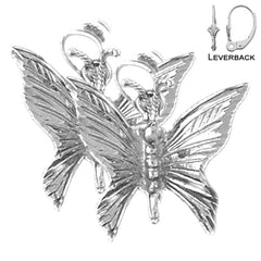 Pendientes de mariposas de plata de ley de 20 mm (chapados en oro blanco o amarillo)