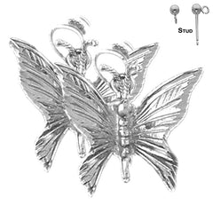 Pendientes de mariposas de plata de ley de 20 mm (chapados en oro blanco o amarillo)