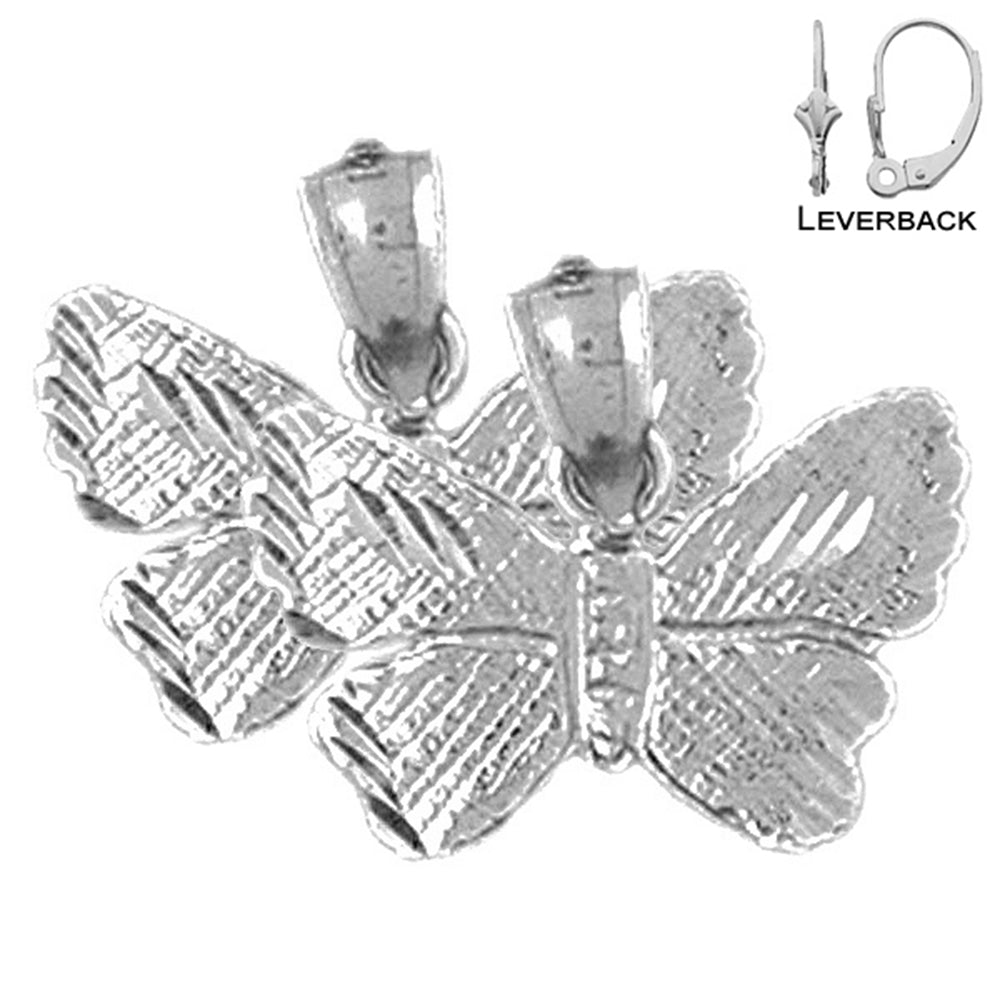Sterling Silver 15mm Butterflies Earrings (White or Yellow Gold Plated)