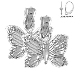 Sterling Silver 15mm Butterflies Earrings (White or Yellow Gold Plated)