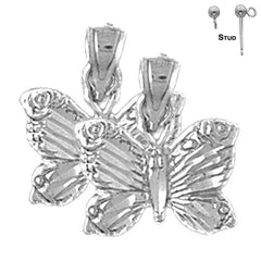 Pendientes de mariposas de plata de ley de 15 mm (chapados en oro blanco o amarillo)