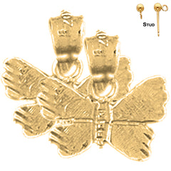 Pendientes de mariposas de plata de ley de 14 mm (chapados en oro blanco o amarillo)