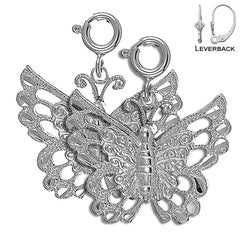 Pendientes de mariposas de plata de ley de 23 mm (chapados en oro blanco o amarillo)