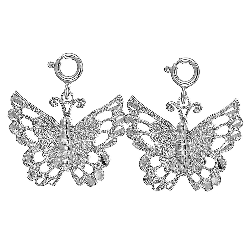 Sterling Silver 23mm Butterflies Earrings