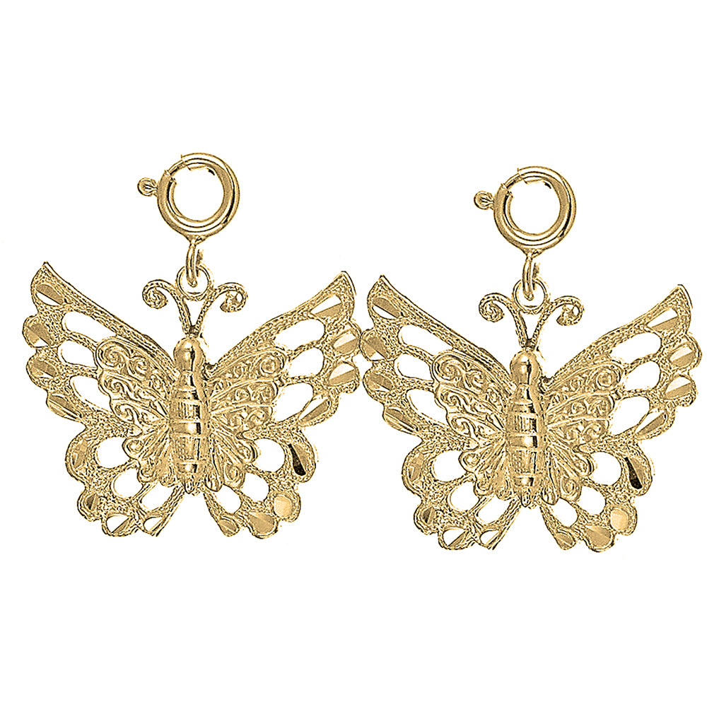 Yellow Gold-plated Silver 23mm Butterflies Earrings