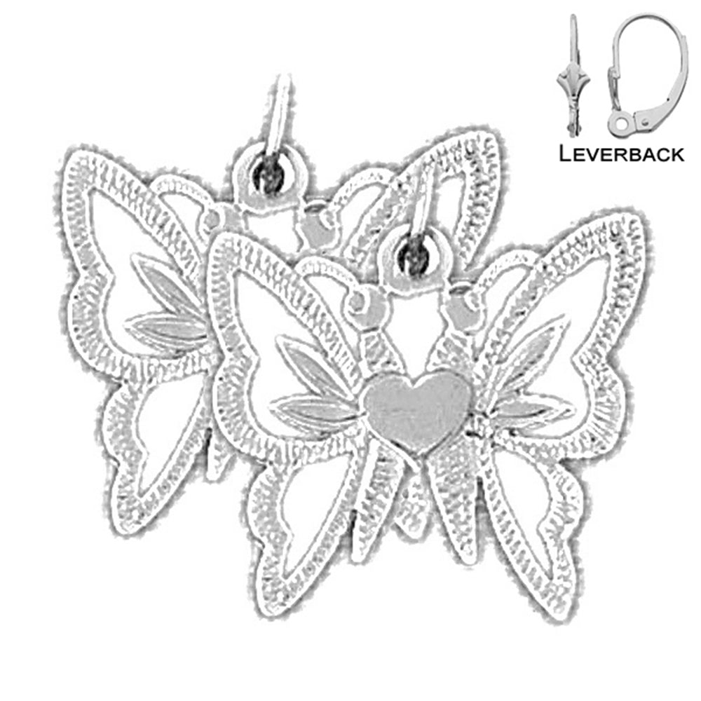 Sterling Silver 20mm Butterflies Earrings (White or Yellow Gold Plated)
