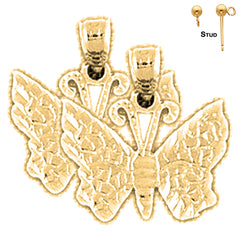 Pendientes de mariposas de plata de ley de 17 mm (chapados en oro blanco o amarillo)