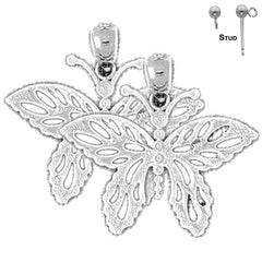 Sterling Silver 23mm Butterflies Earrings (White or Yellow Gold Plated)