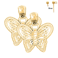 Sterling Silver 18mm Butterflies Earrings (White or Yellow Gold Plated)