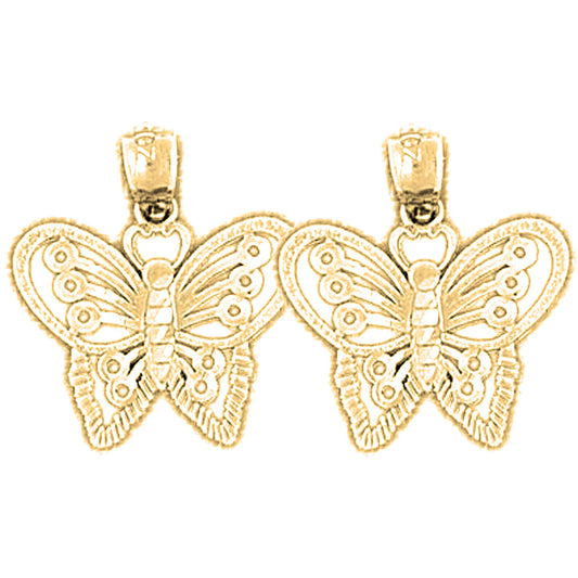 Yellow Gold-plated Silver 18mm Butterflies Earrings