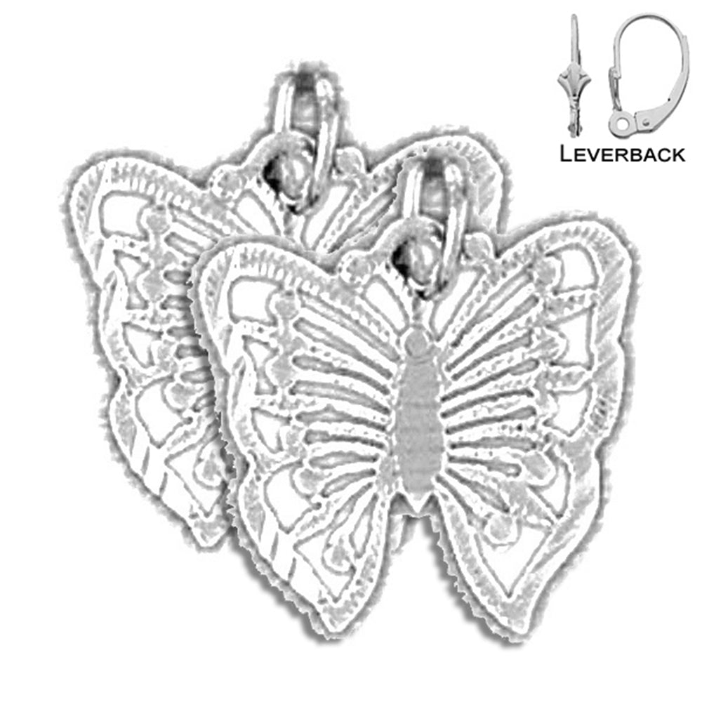 Sterling Silver 16mm Butterflies Earrings (White or Yellow Gold Plated)