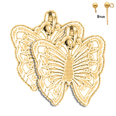 Sterling Silver 16mm Butterflies Earrings (White or Yellow Gold Plated)