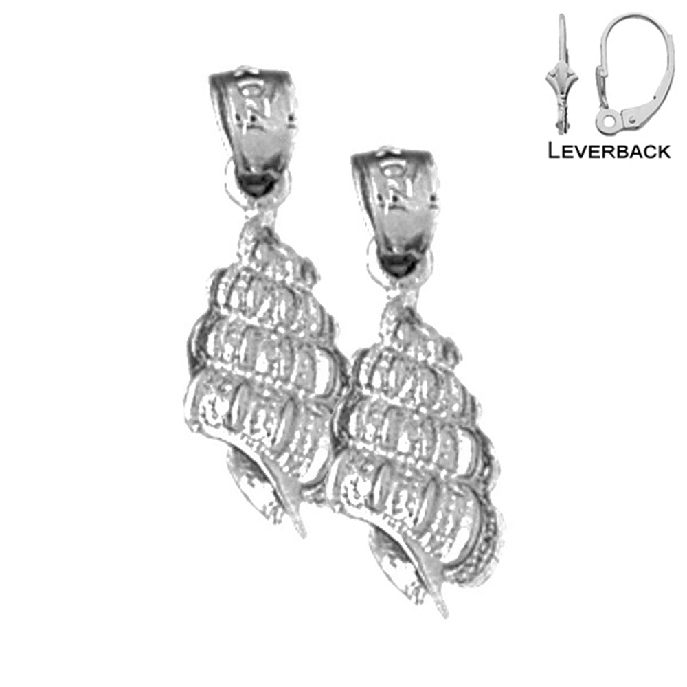 Pendientes de concha de caracola de plata de ley de 20 mm (chapados en oro blanco o amarillo)