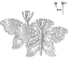 Pendientes de mariposa de plata de ley de 29 mm (chapados en oro blanco o amarillo)