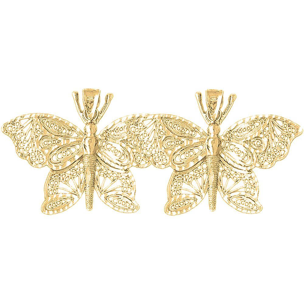 Yellow Gold-plated Silver 29mm Butterfly Earrings