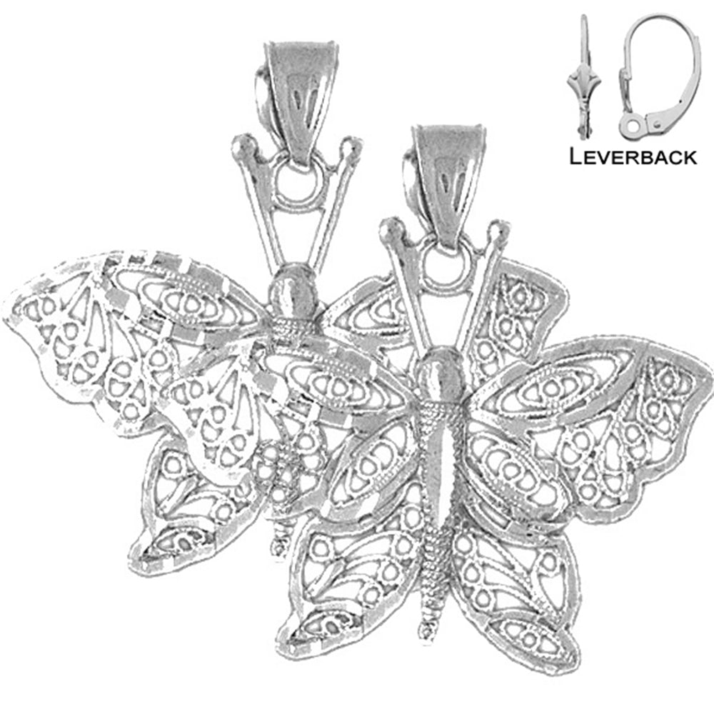 Sterling Silver 30mm Butterfly Earrings (White or Yellow Gold Plated)