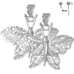 Sterling Silver 30mm Butterfly Earrings (White or Yellow Gold Plated)