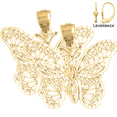 Pendientes de mariposa de plata de ley de 26 mm (chapados en oro blanco o amarillo)