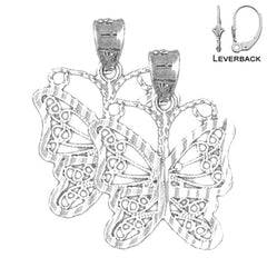 Sterling Silver 23mm Butterfly Earrings (White or Yellow Gold Plated)