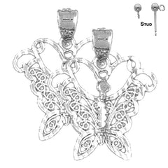 Sterling Silver 22mm Butterfly Earrings (White or Yellow Gold Plated)